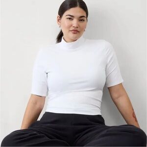 Athleta Signature Rib Mock Neck Elbow Sleeve Tee White XL